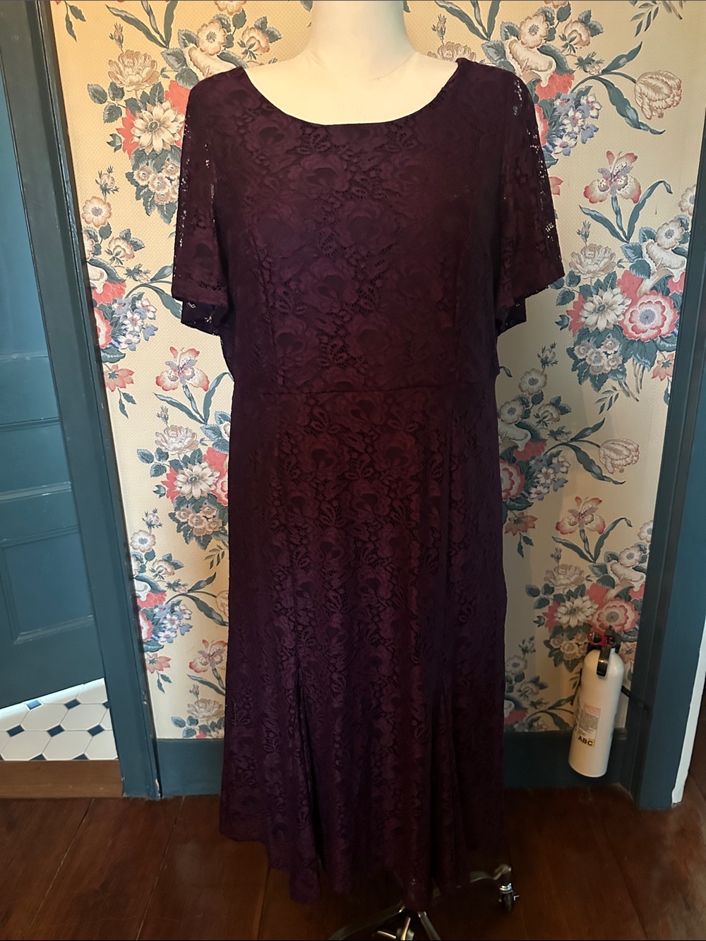 Joanna Hope Lace Midi Dress in Deep Plum